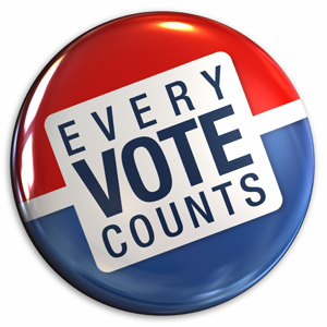 Button stating Every Vote Counts